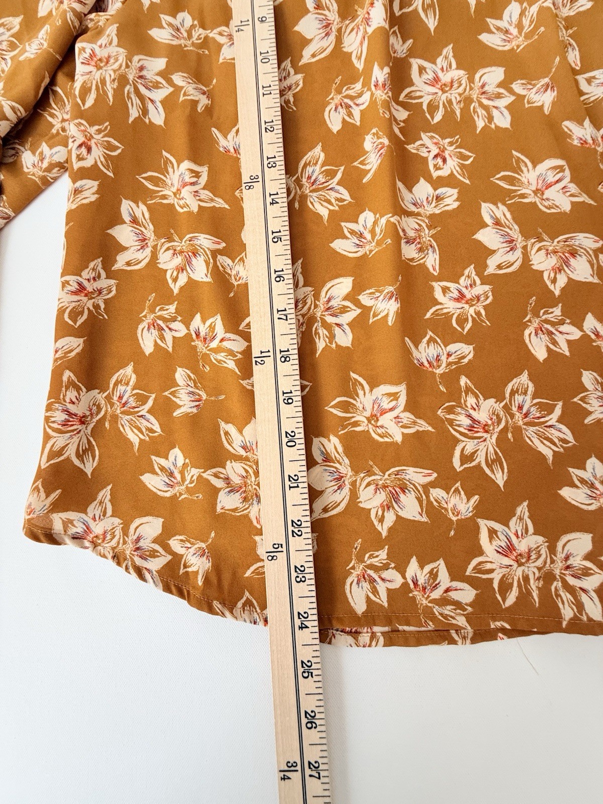 Pleione Floral Blouse Medium Rust Orange Smocked Neck Long Sleeve NWT