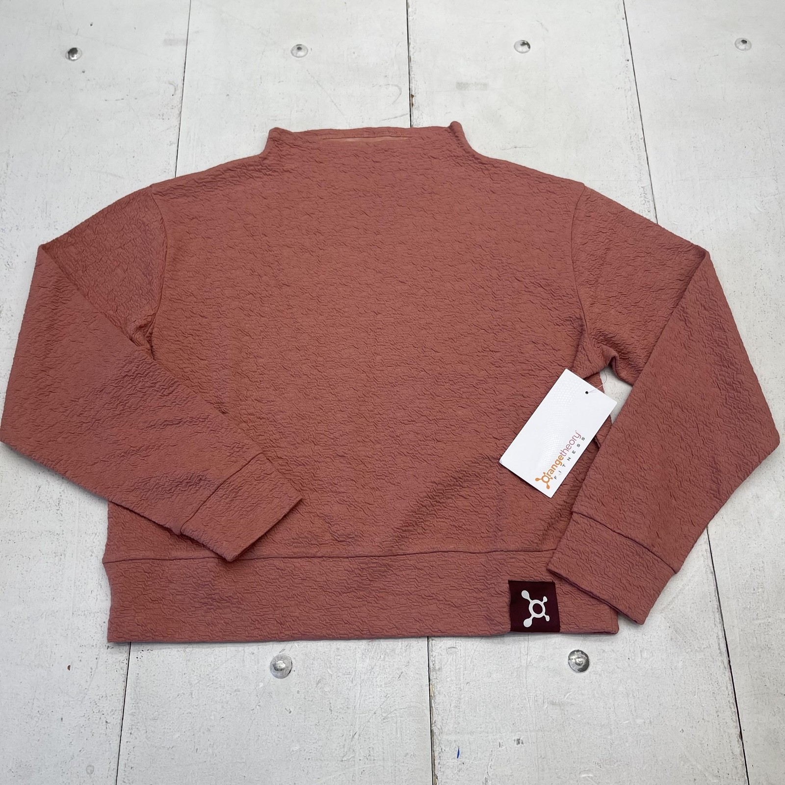 Orangetheory Fitness Sweatshirt Womens Large Pink Knit Pullover Mock Neck Clay