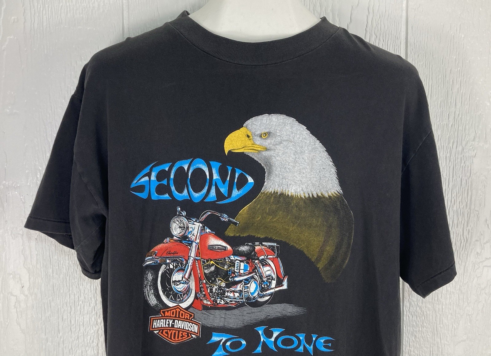 Vtg Harley Davidson Motorcycle T Shirt Single Stitch Eagle Second to None Large