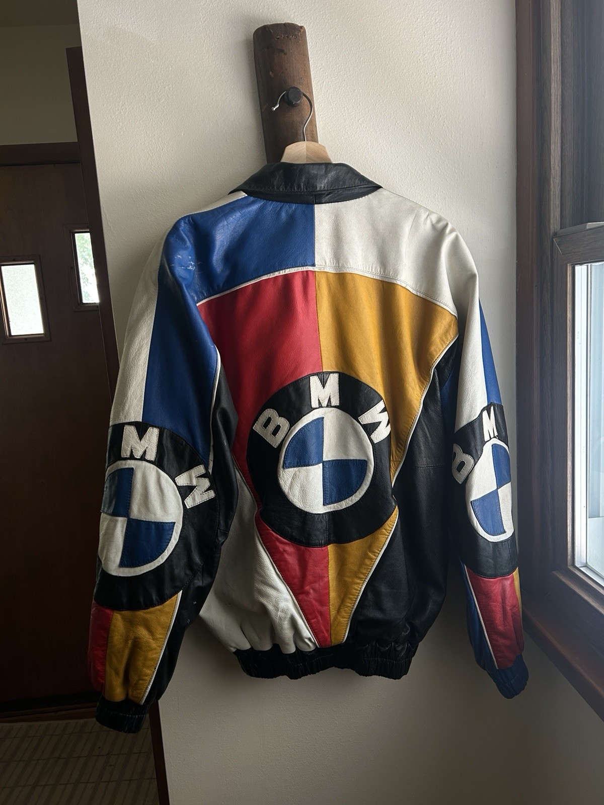 Vintage 80s/90s BMW Multi-Color Leather Racing Jacket Hip Hop 8 Ball Size M