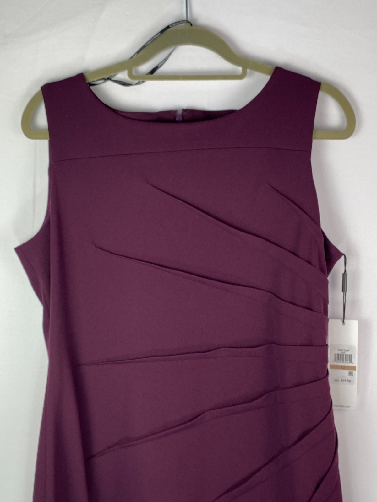 NWT Calvin Klien Ruched Front Sz 12 Sleeveless Sheath Dress Dark Purple Career