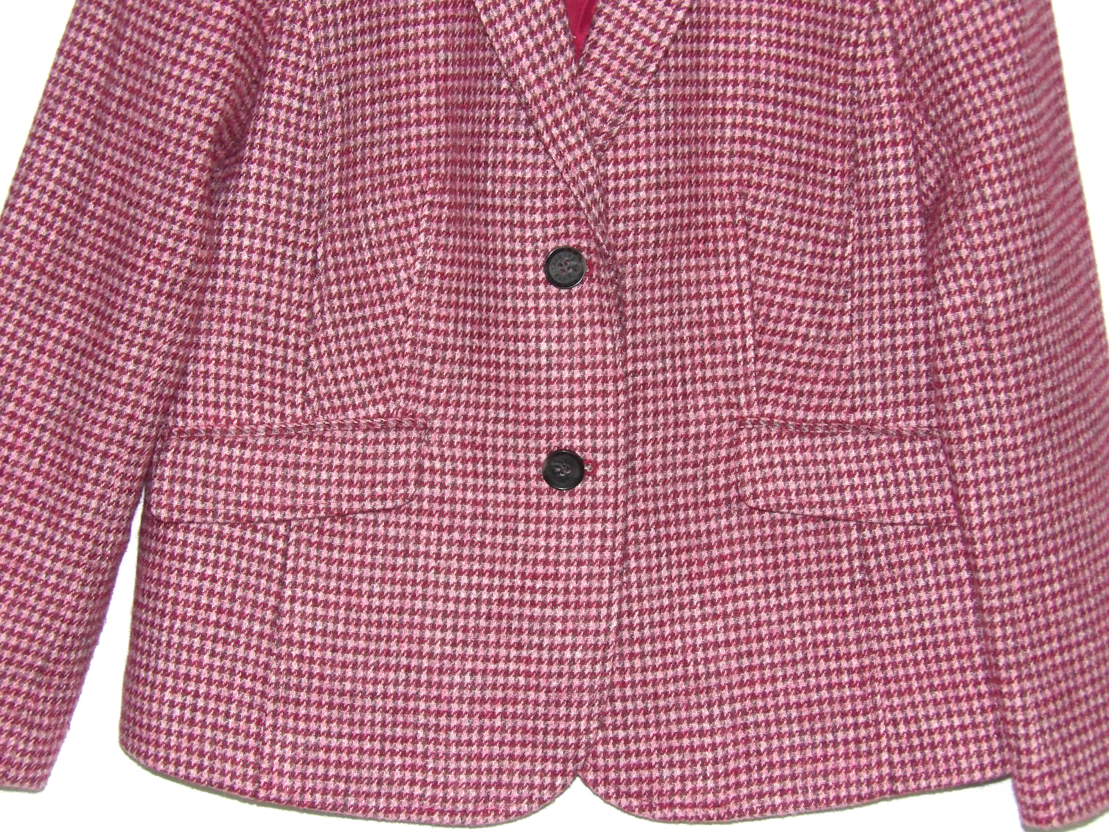 TALBOTS Pink Houndstooth 2 Button Wool Blend Tweed Office Blazer Women’s 12P