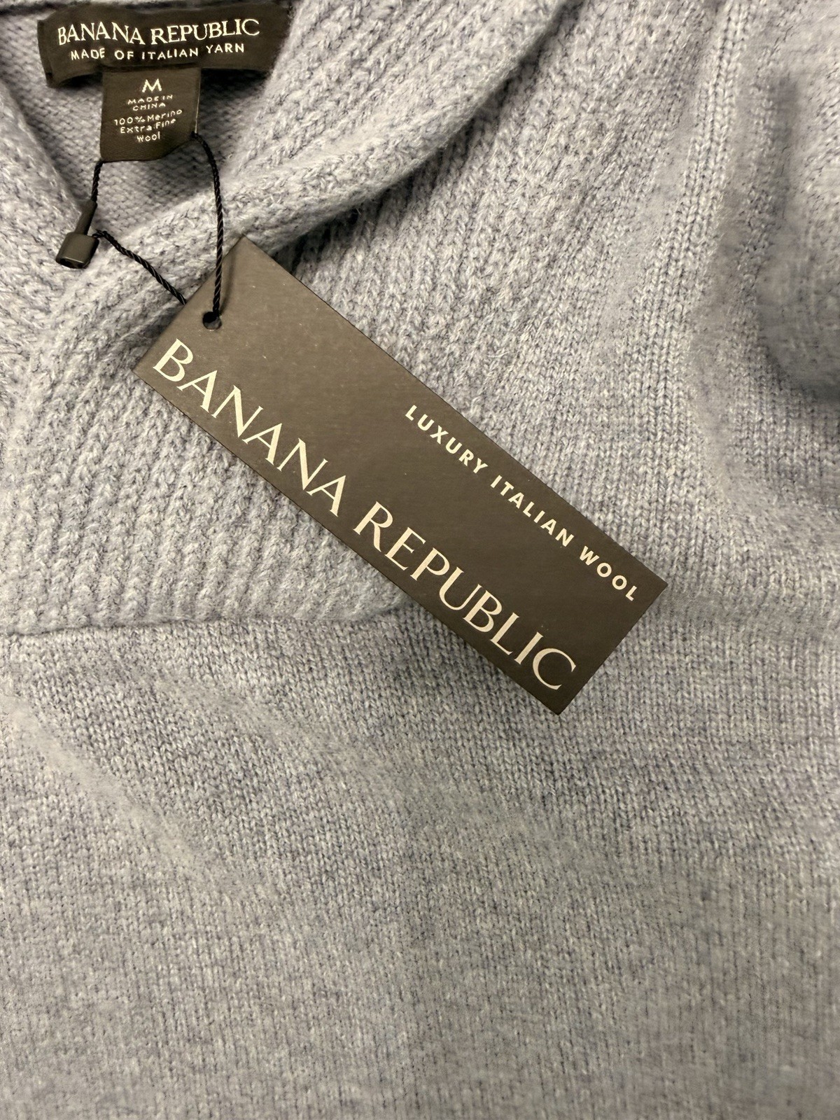 NWT Banana Republic 100% Merino Wool Shawl Collar Sweater Mens M Blue Italy