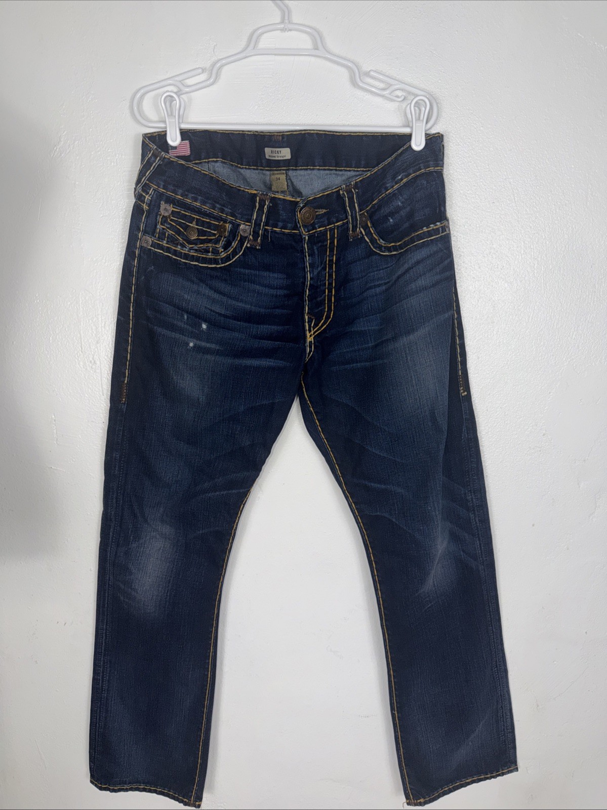 Men’s True Religion Ricky Relaxed Straight Denim Blue Jeans Men’s Size 34×32
