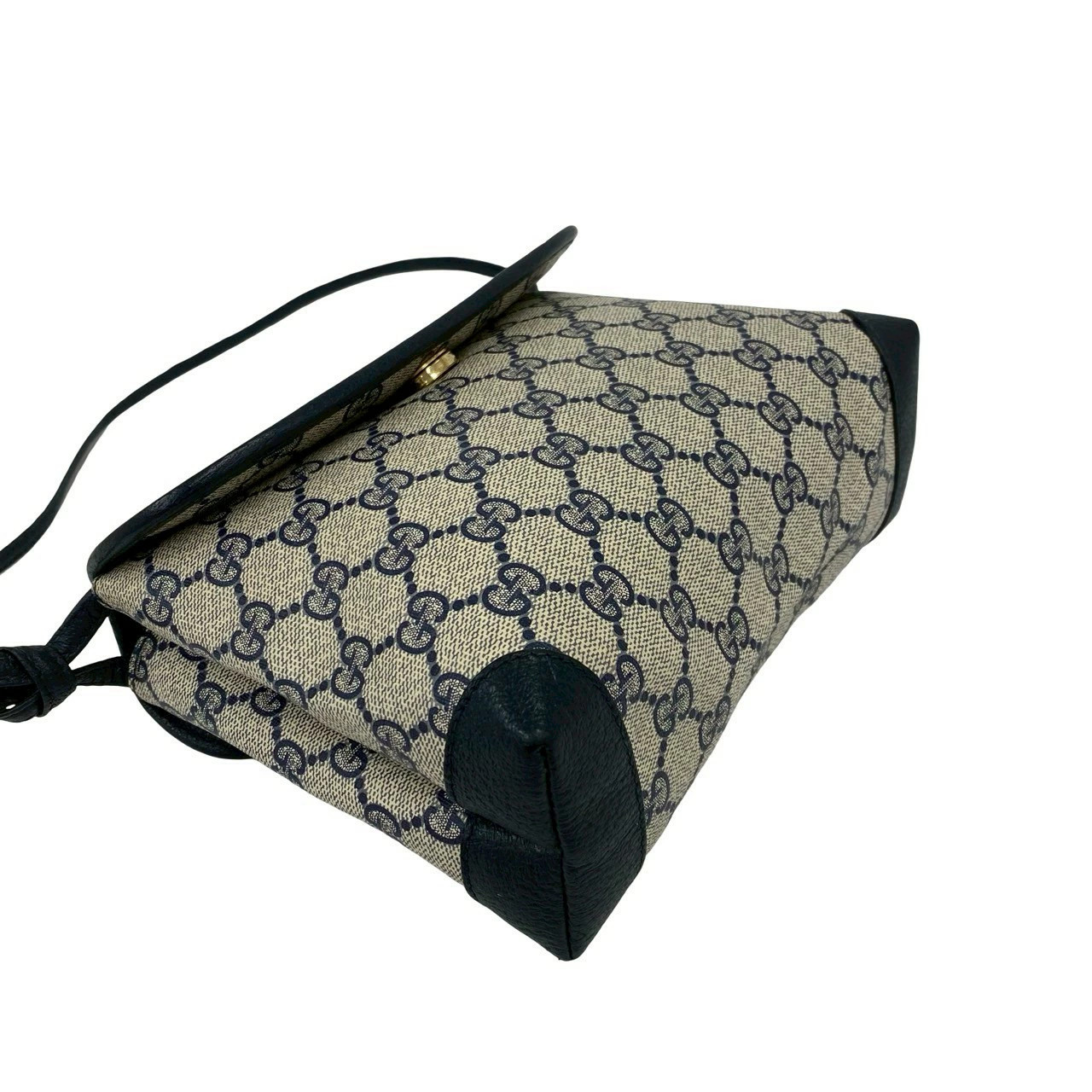 GUCCI Vintage Old Gucci GG Logo Pattern Leather Mini Shoulder Bag Pochette Navy