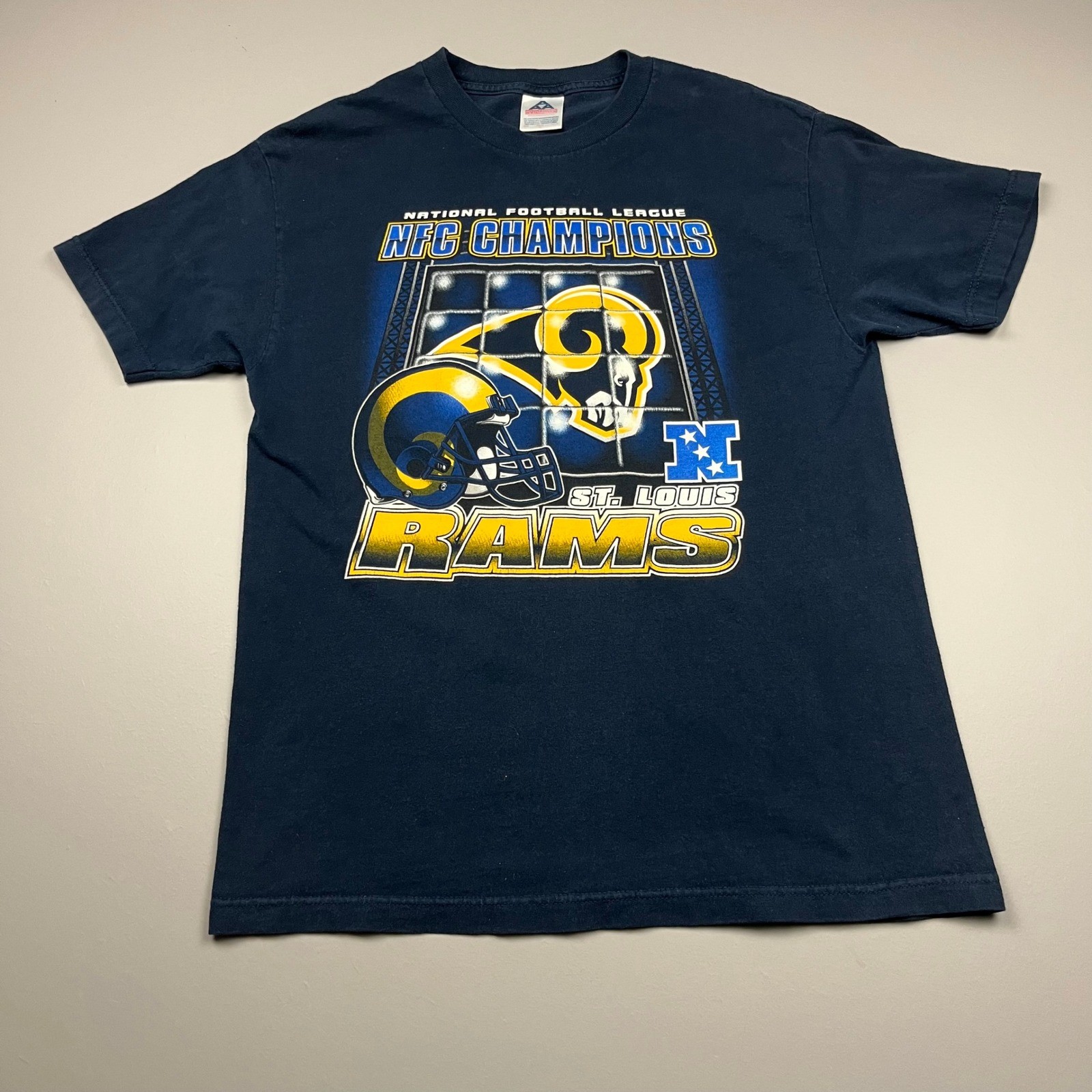 VTG Alstyle St Louis Rams T-Shirt Mens L Navy 2001 NFC Champions Roster Graphic