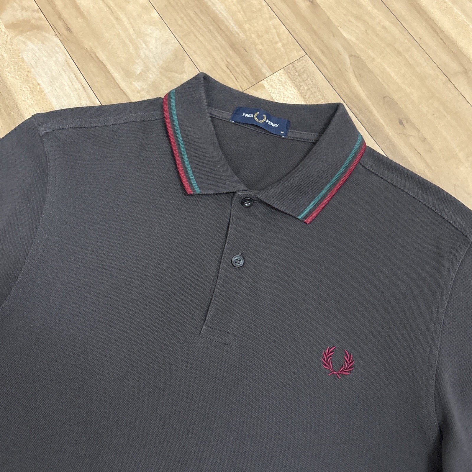 Fred Perry M3600 Polo Shirt Brown Red Green Twin Tipped Mens Medium Mod 60s Ska
