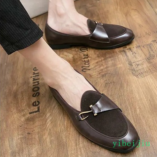 Men’s Slip on Velvet Leather Splicing Shoes Flats Oxfords Hook Driving Fashion