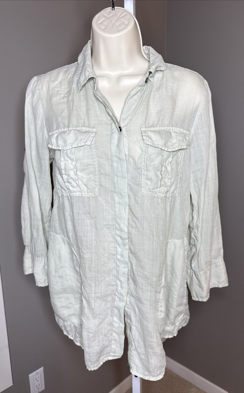 Theory Womens 100% Ramie Marandel Common Pocketed Button Down Blouse Size Medium
