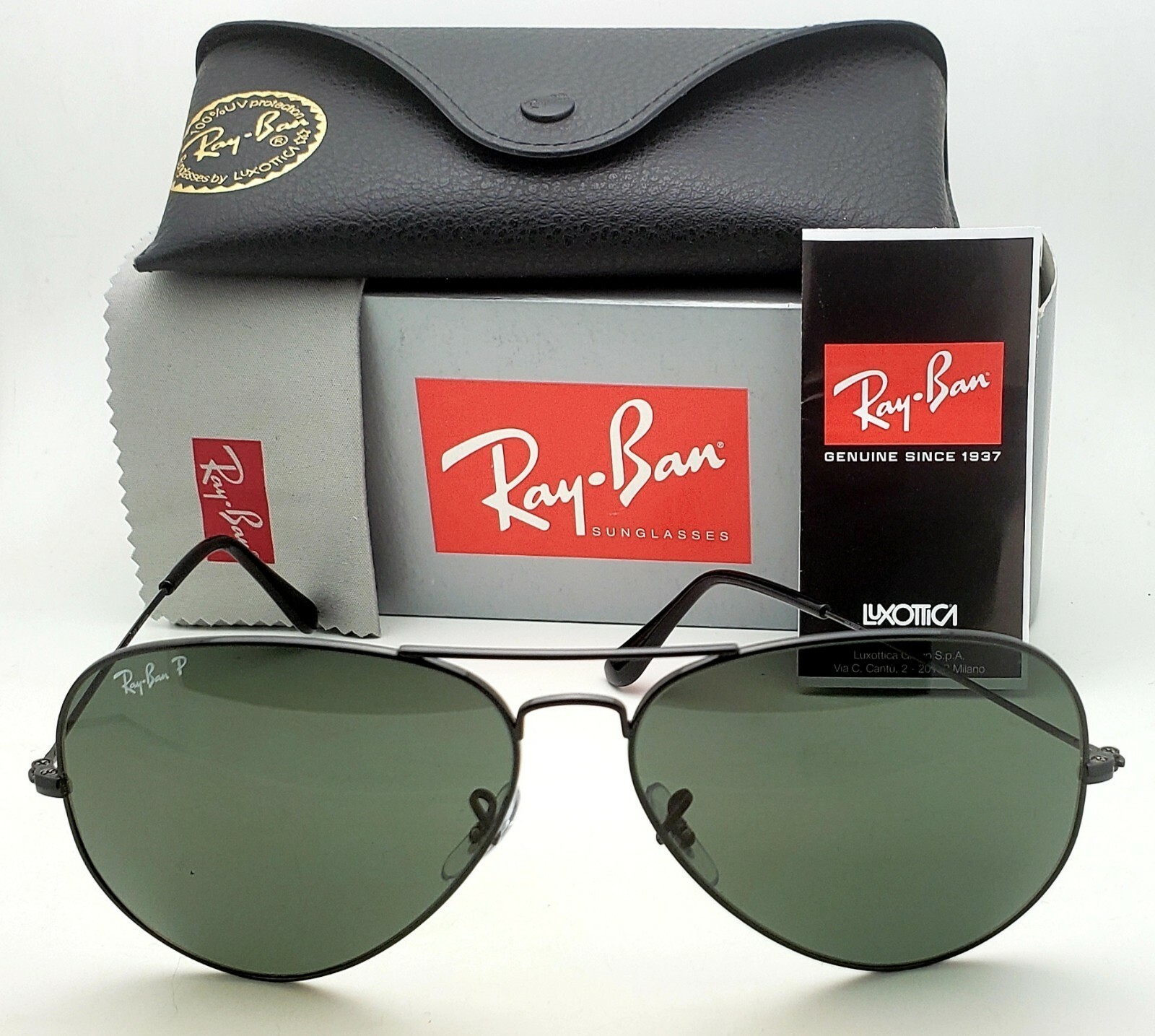 RAY-BAN Aviator Sunglasses RB 3025 002/58 58-14 Black Frames w/ Polarized Lenses