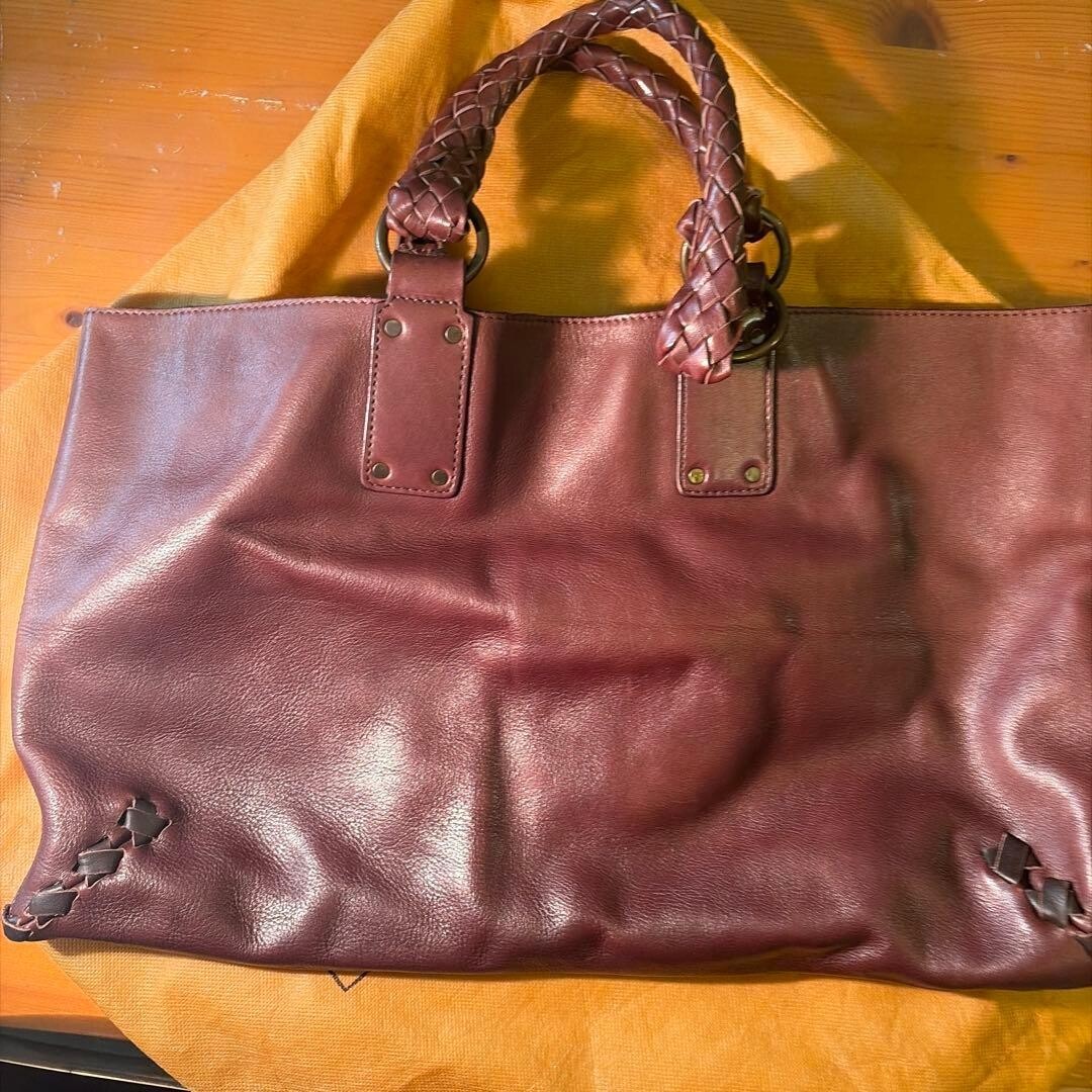FALOR Tote bag Leather Dark Brown Braided Handle Authentic From Japan