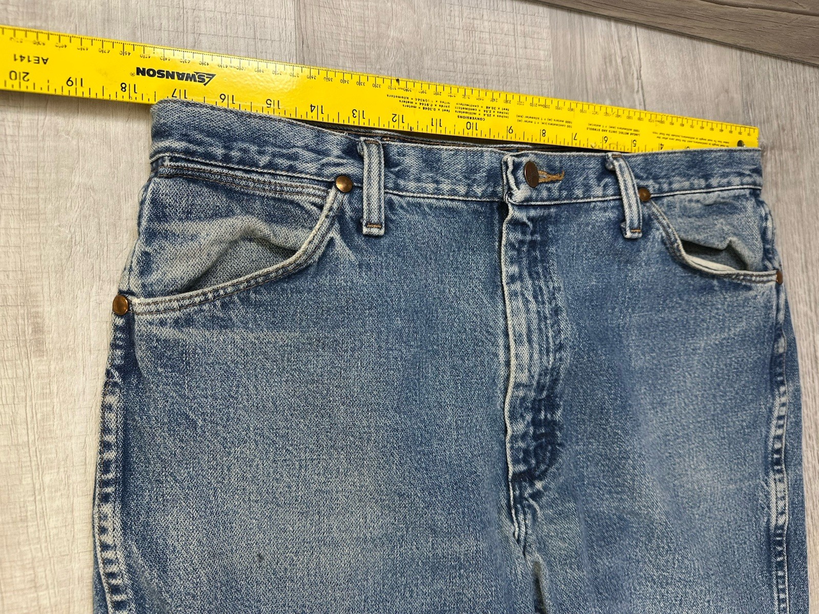 VTG Wrangler Jeans Faded Blue Western Denim US Fabric Men 36X30 (Actual 35X27.5)