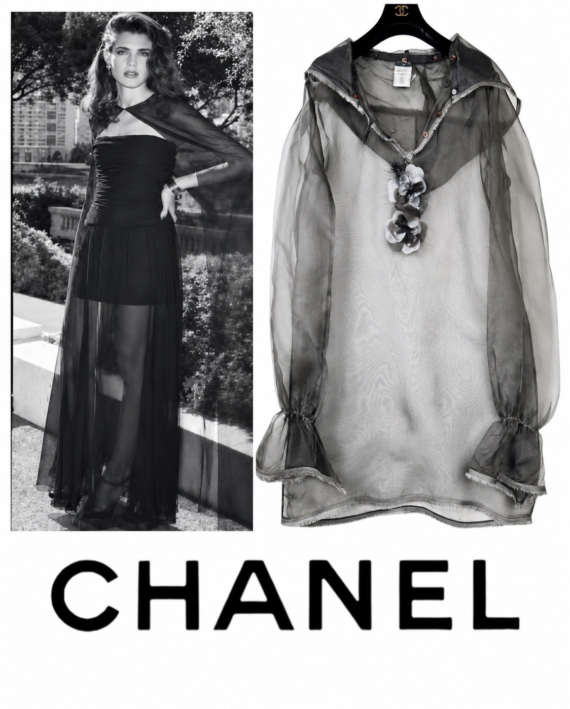 Chanel Vintage 2008 Black Sheer Jacket Coverup Dress 44 46 10 12 Swim Top M L
