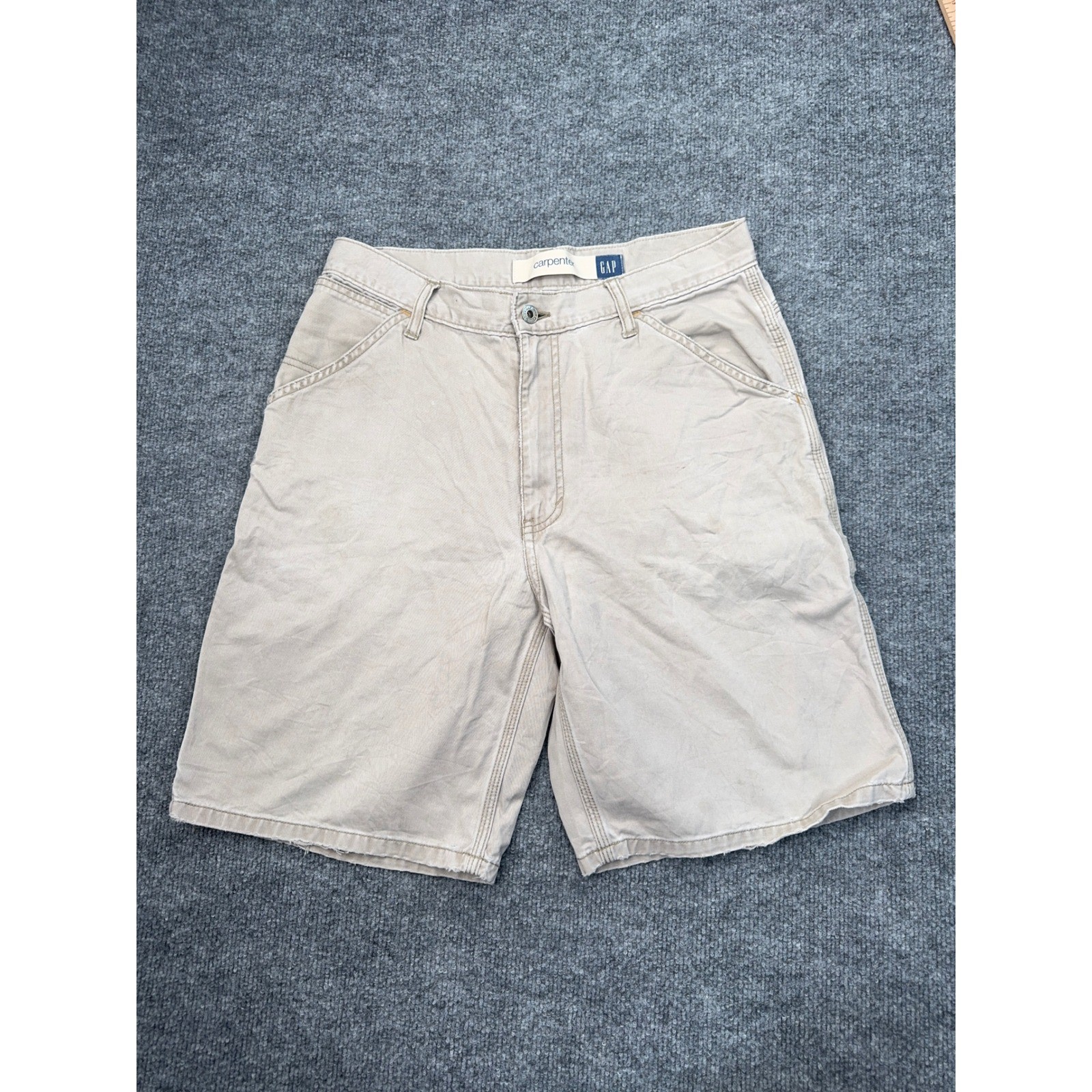 Gap Mens Carpenter Shorts Tan Khaki Cotton Utility Workwear Size 30 Hammer Loop