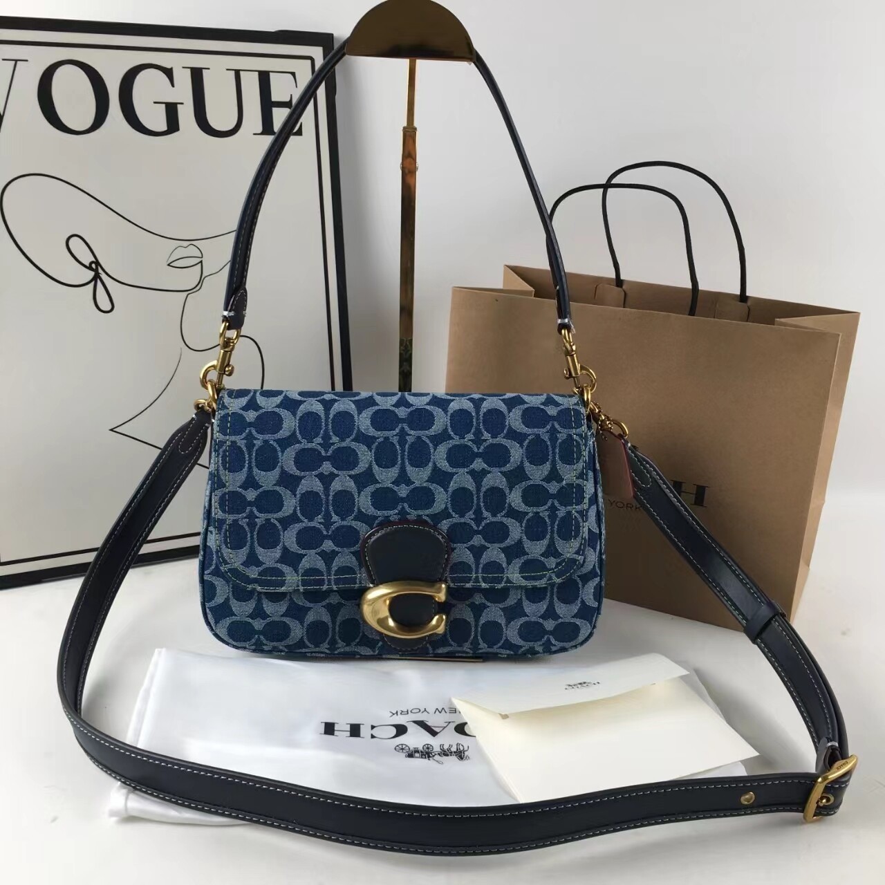 Model Number CA105 Soft Tabby Shoulder Signature Denim Leather Blue Outlet
