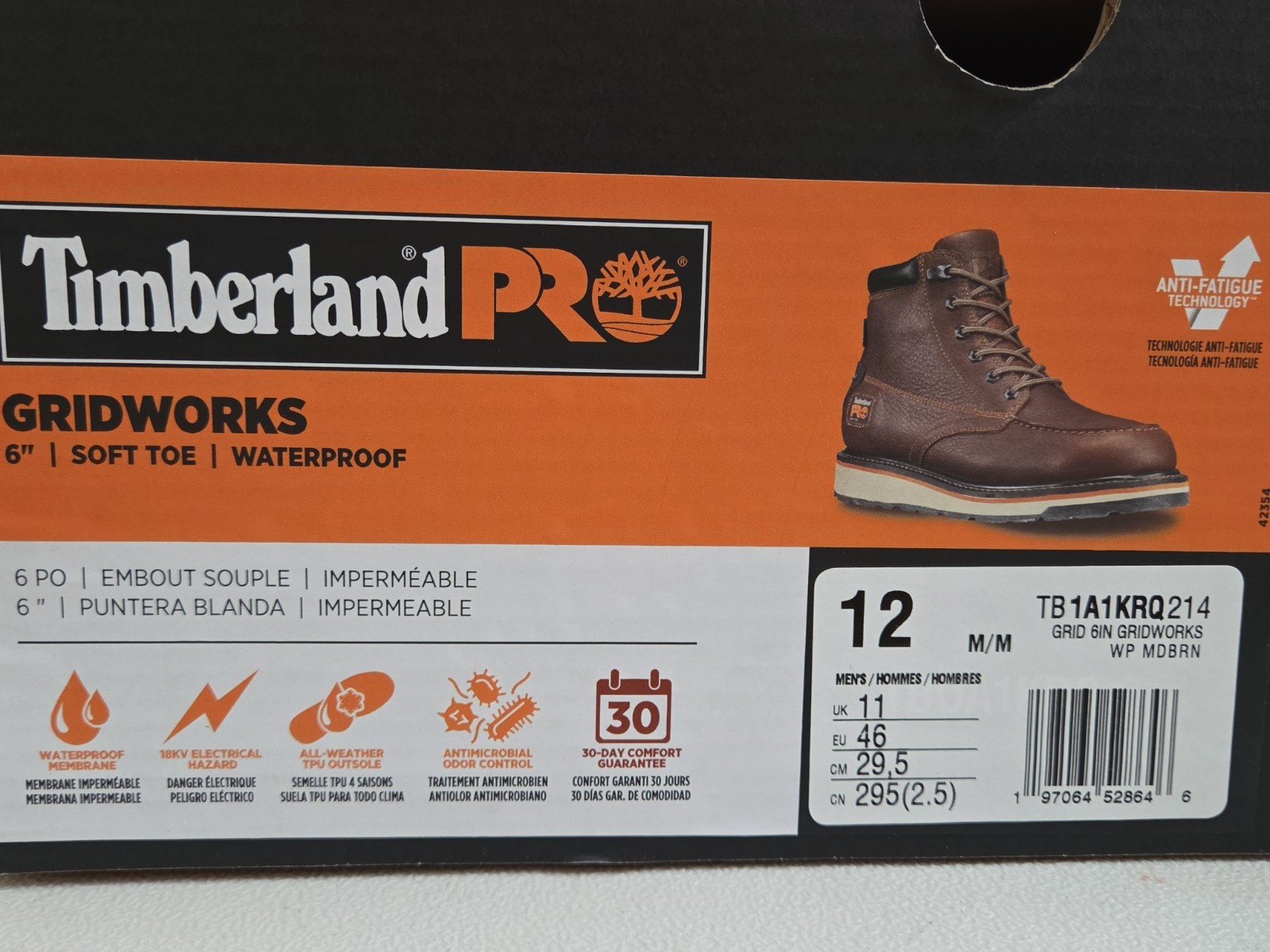Size 12 TIMBERLAND PRO GRIDWORKS 6″ WATERPROOF SOFT TOE WORK BOOT BROWN New