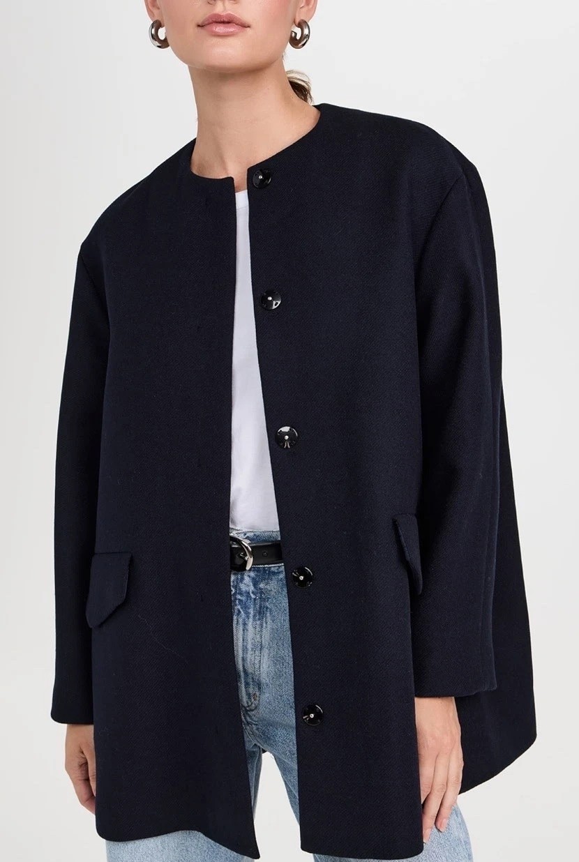 $895 Theory L Large Crew Cape Back Coat Navy Wool Cashmere Winsome 2 Overcoat