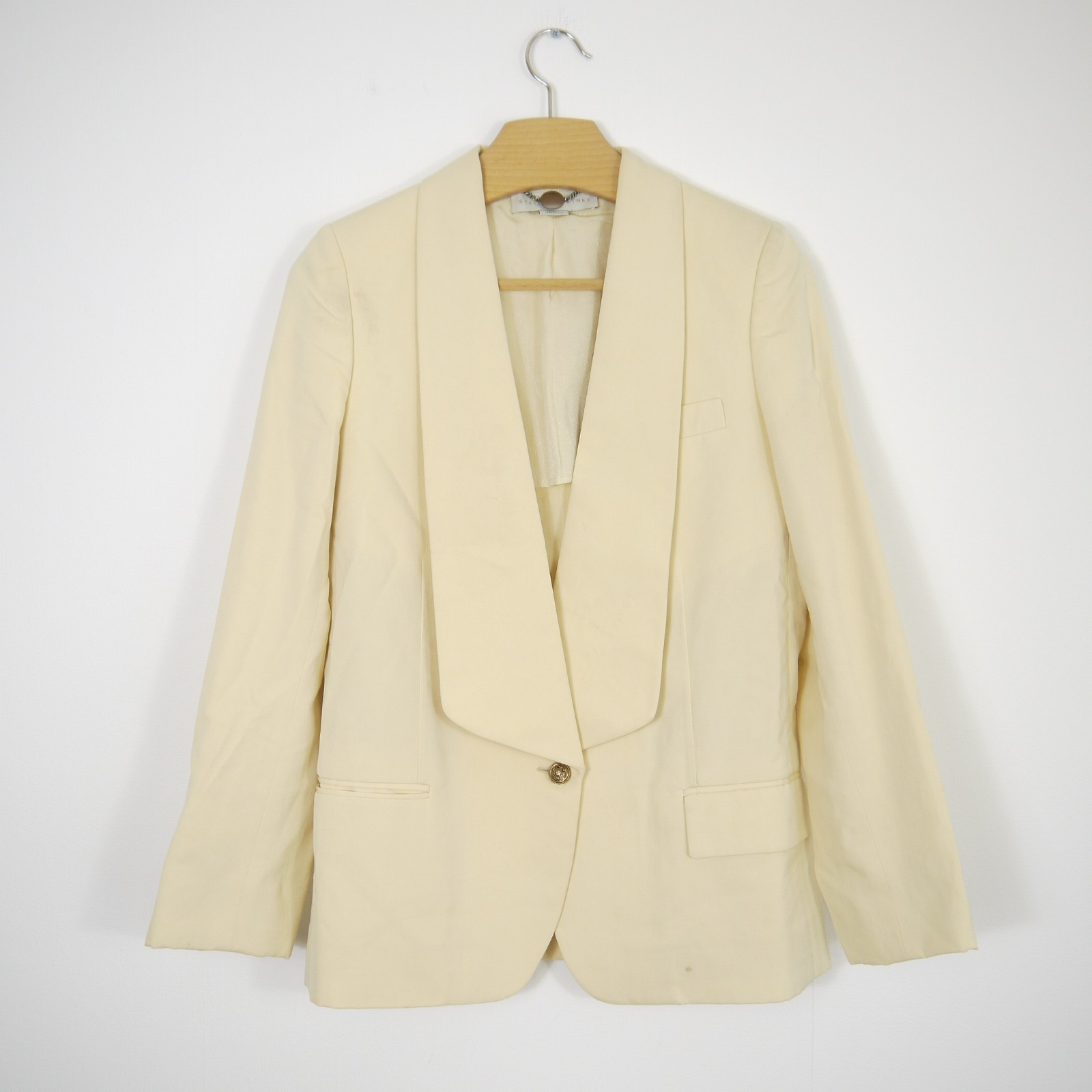 Stella McCartney Blazer Cotton Silk Cream One Button Single Breasted Size 8