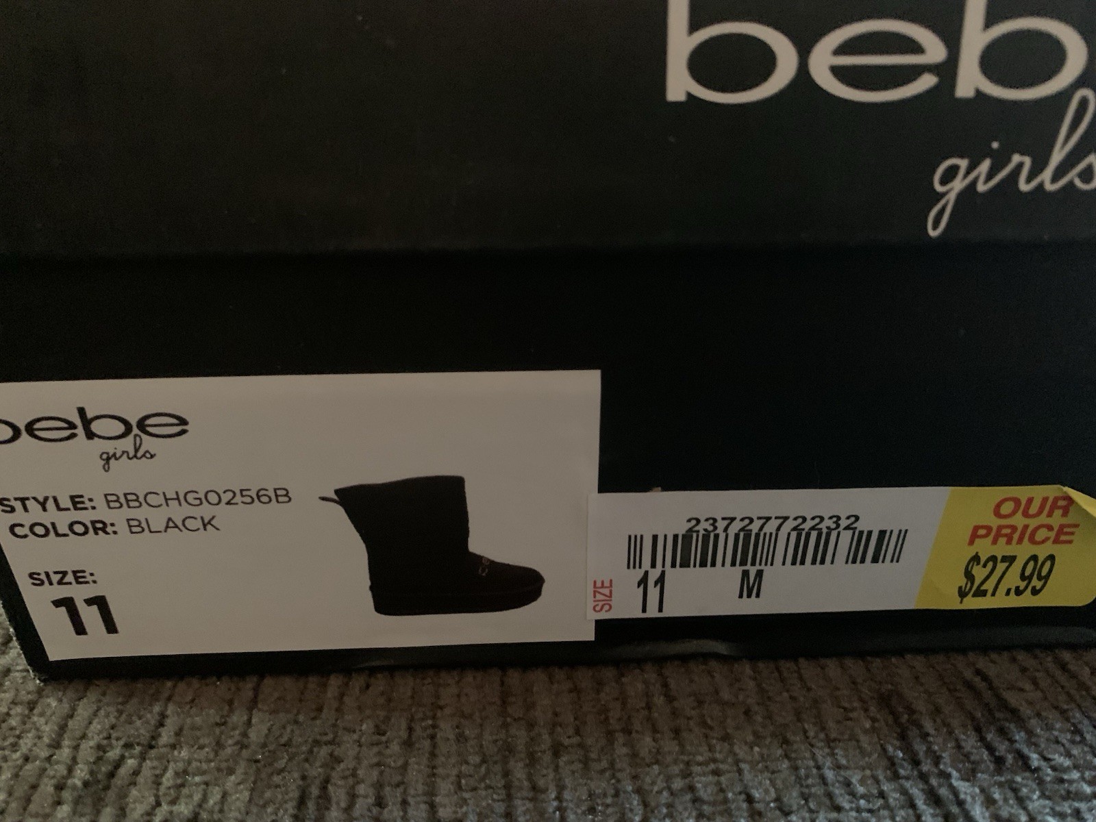 bebe Girls Black Rhinestone Logo Winter Boots