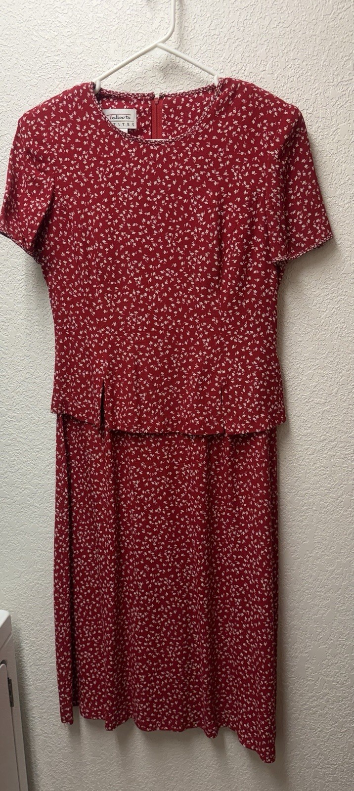 Talbots Sz 10 P Faux Two Piece Career Cocktails Red White Floral Midi Dress