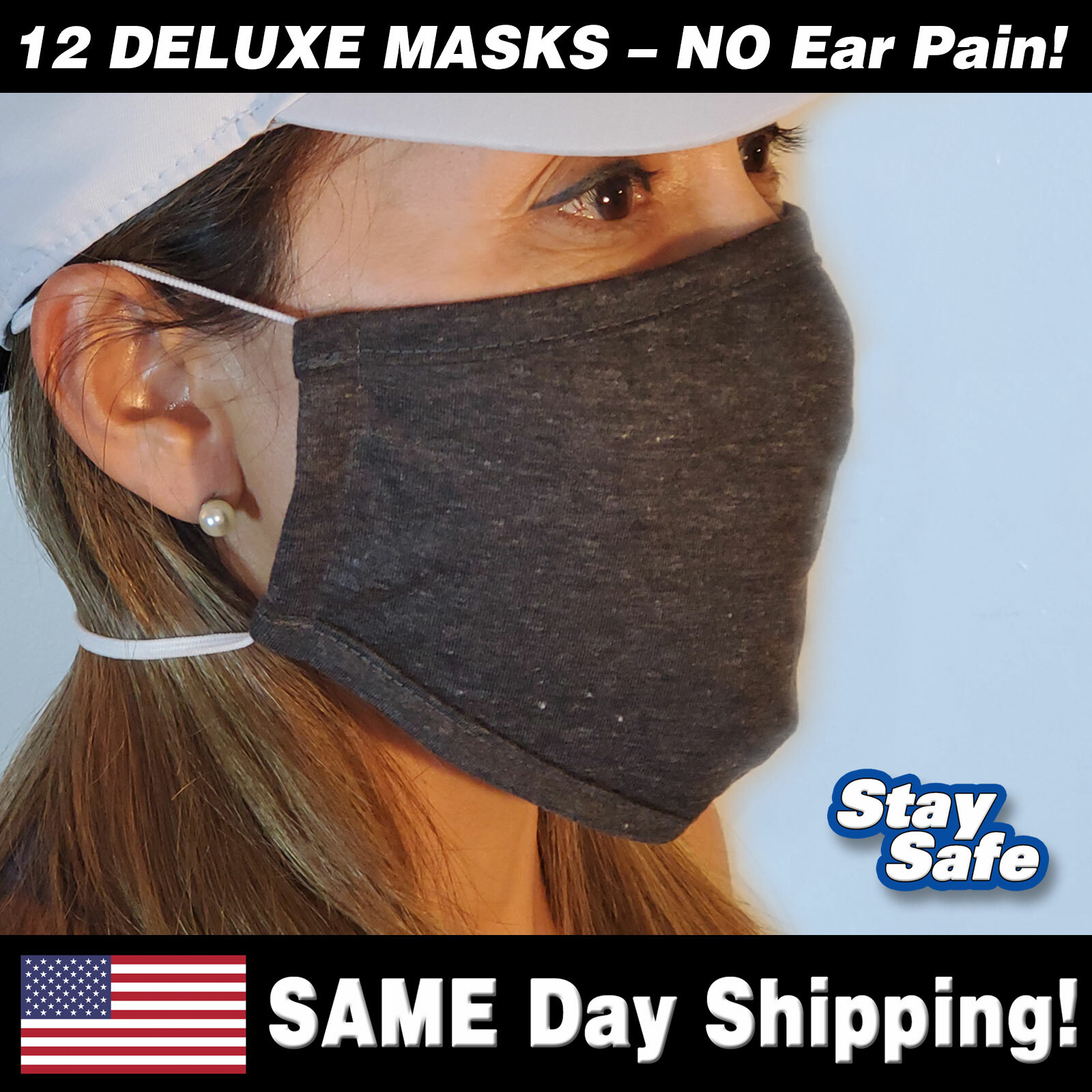 1 Dozen DELUXE Washable Face Masks – Double Head Straps (NO Ear Pain) Pocket