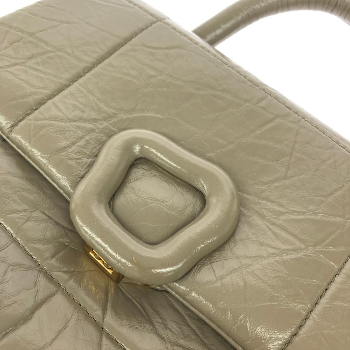 Songmont Satchel Handbag Purse w/Shoulder Strap Leather in Greige USED Good Cond