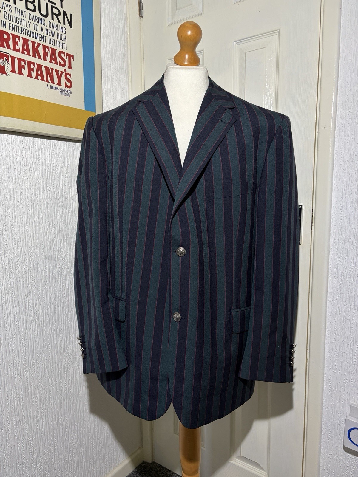Gurteen Men’s Boating Blazer Jacket Mod Regatta Cruise Striped Blue Green