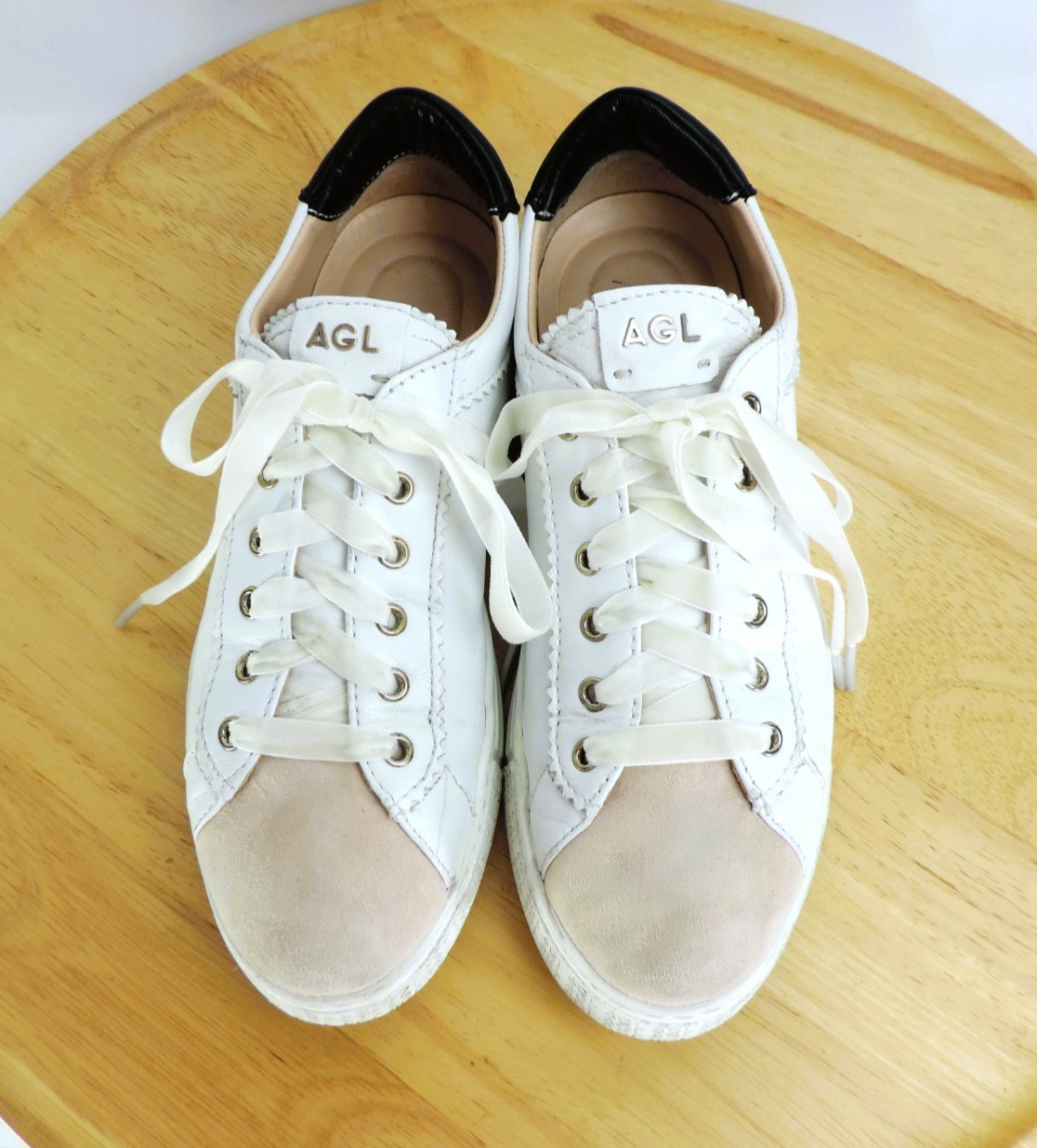 AGL-ATTILIO GIUSTI LEOMBRUNI Womens Low Top White Leather Sneakers US 7 Lace Up
