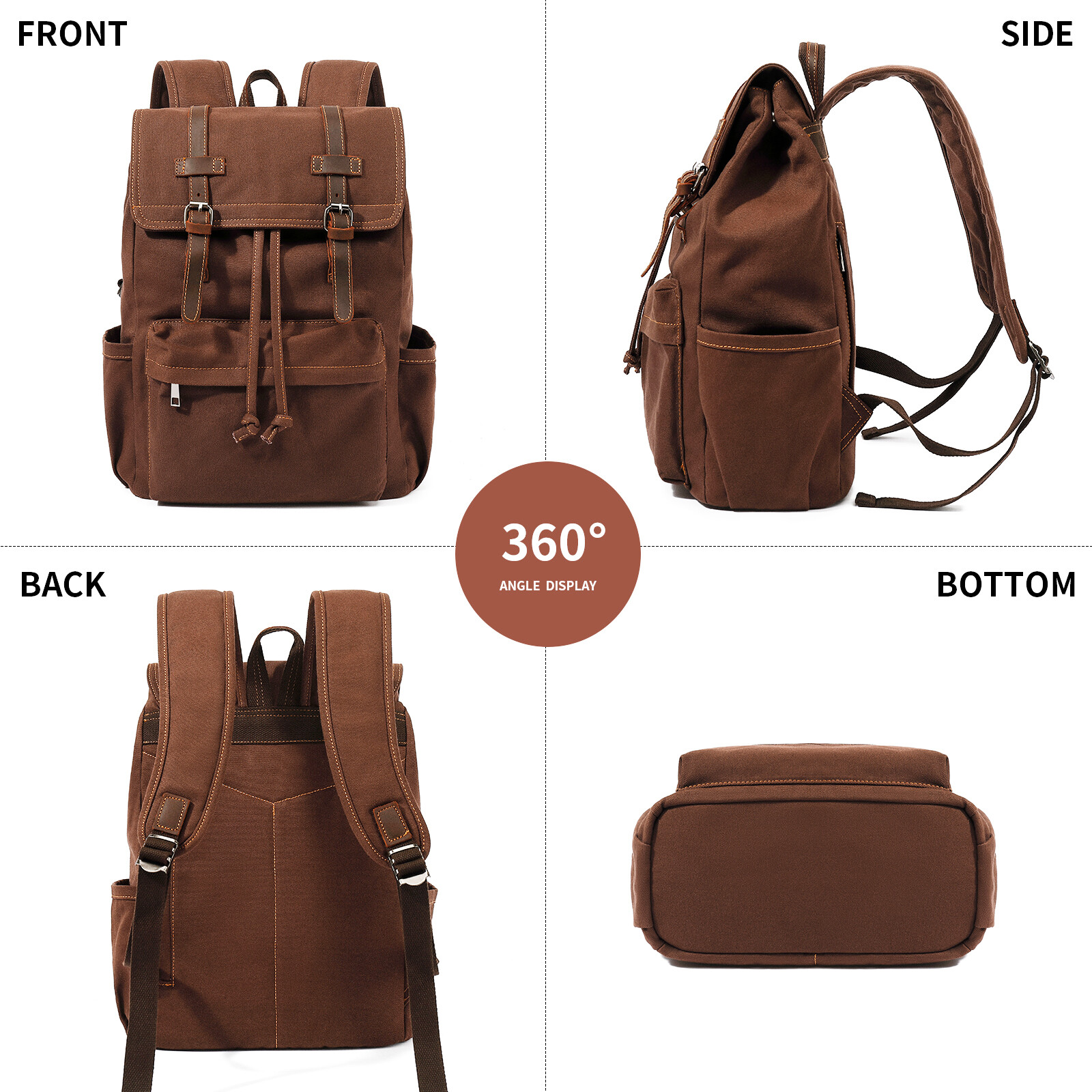 HUACHEN Travel Canvas Backpack Men Rucksack Camping Hiking School Military Bag