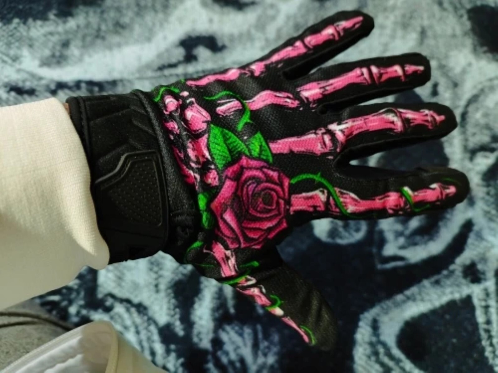 Biker Skeleton Bone Gloves Racing Cycling Motorcycle Mechanics Goth Full Finger