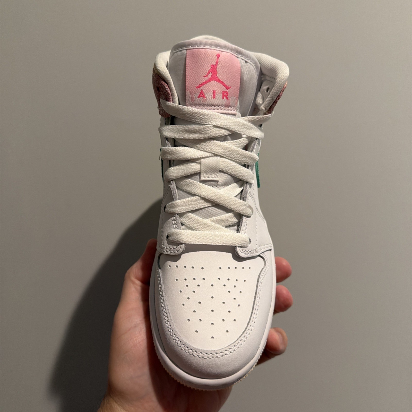 Air Jordan 1 Mid SE (GS) White/Green Glow-Arctic Punch DD1666-100 Size 4.5Y