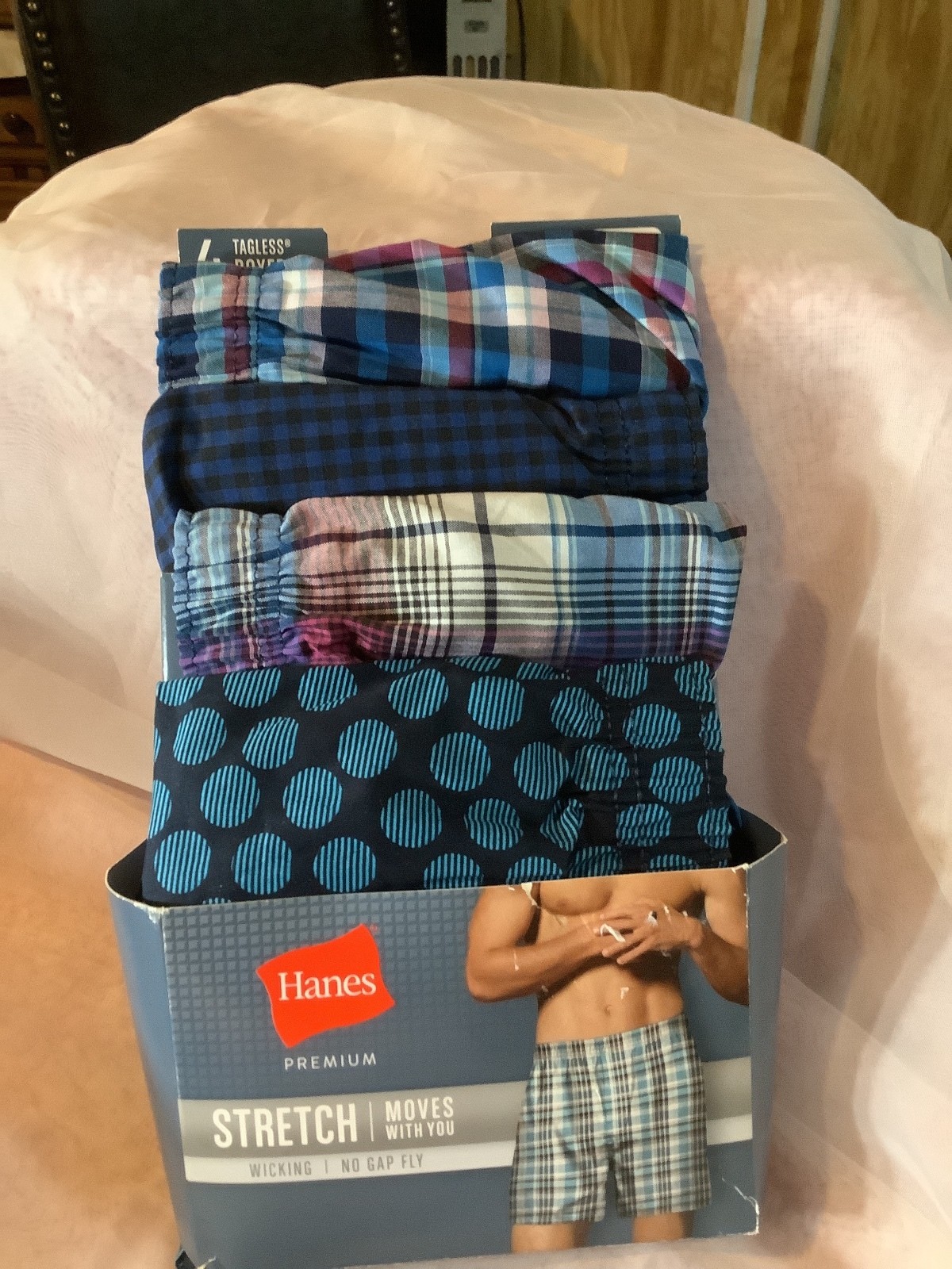 Hanes Premium Stretch Tagless Cotton Stretch Boxers – Multipack of 4