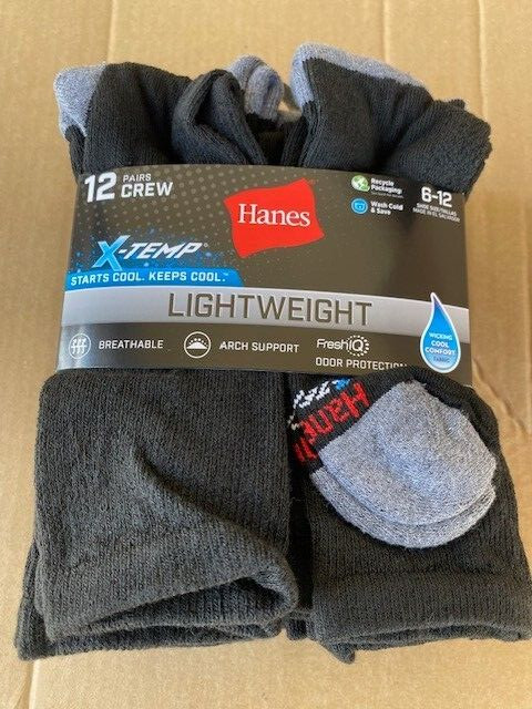 Crew Socks 12-Pk Men’s FreshIQ X-Temp Arch Support Comfort Wicking Sz. 6-12 5373