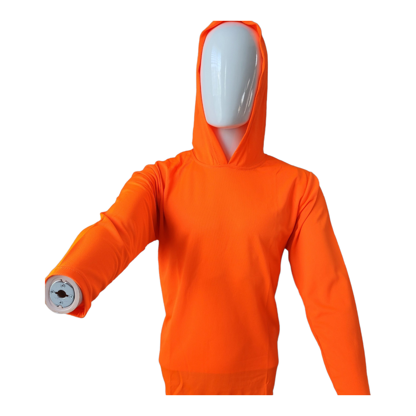 Safety Orange Long Sleeve Shirts With Hood, Polyester Birdeyes Mesh