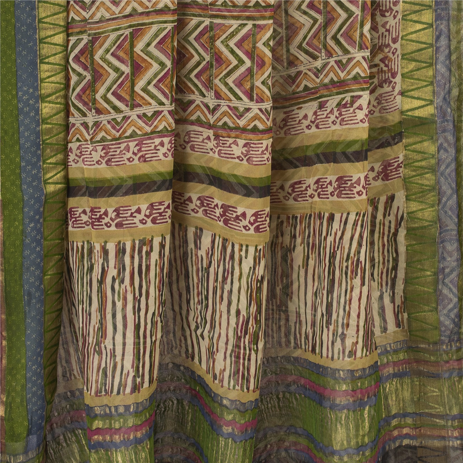 Sanskriti Vintage Indian Sari Pure Georgette Printed Fabric 5Yd Craft Sarees
