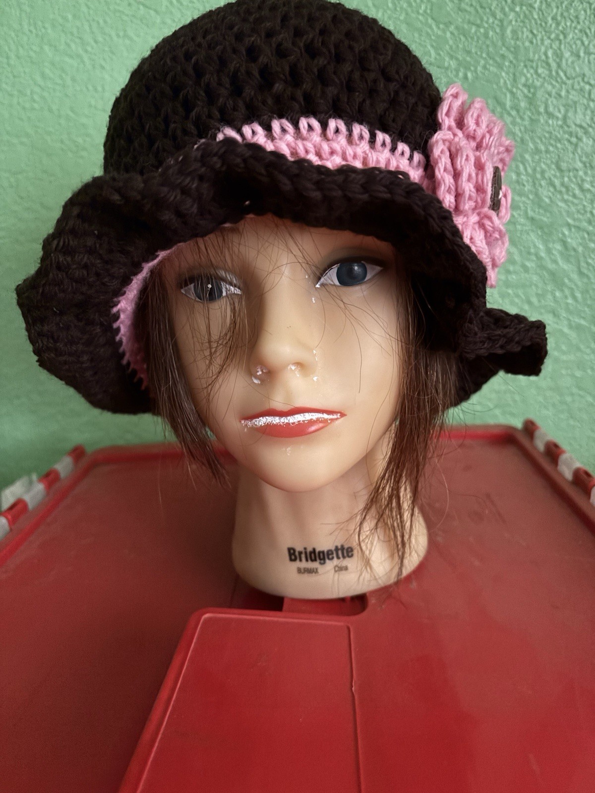 BROWN LIGHT PINK Fall WINTER CLOCHE BEANIE FLAPPER HAT HAND CROCHET new