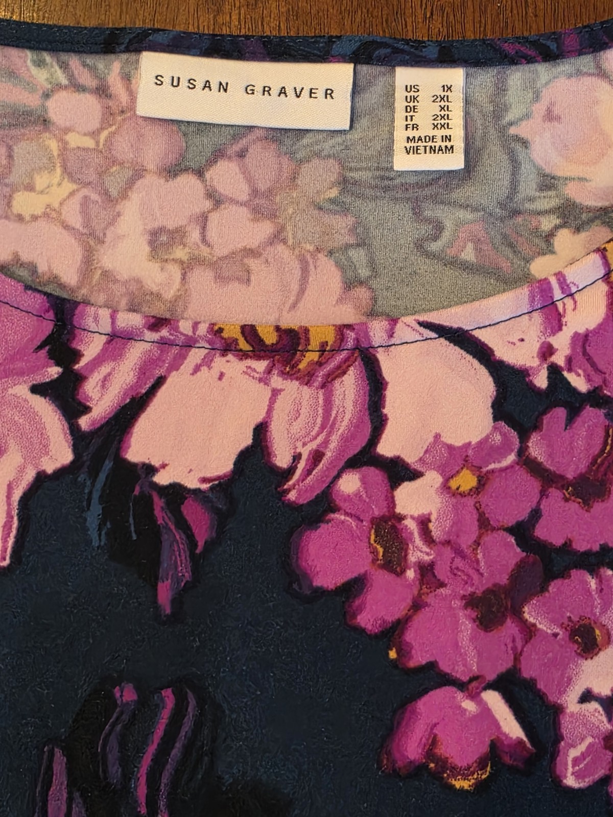 Susan Graver Deep Blue Floral Blouse Bell Sleeves Sz 1X Whimsigoth Fairy Brushed