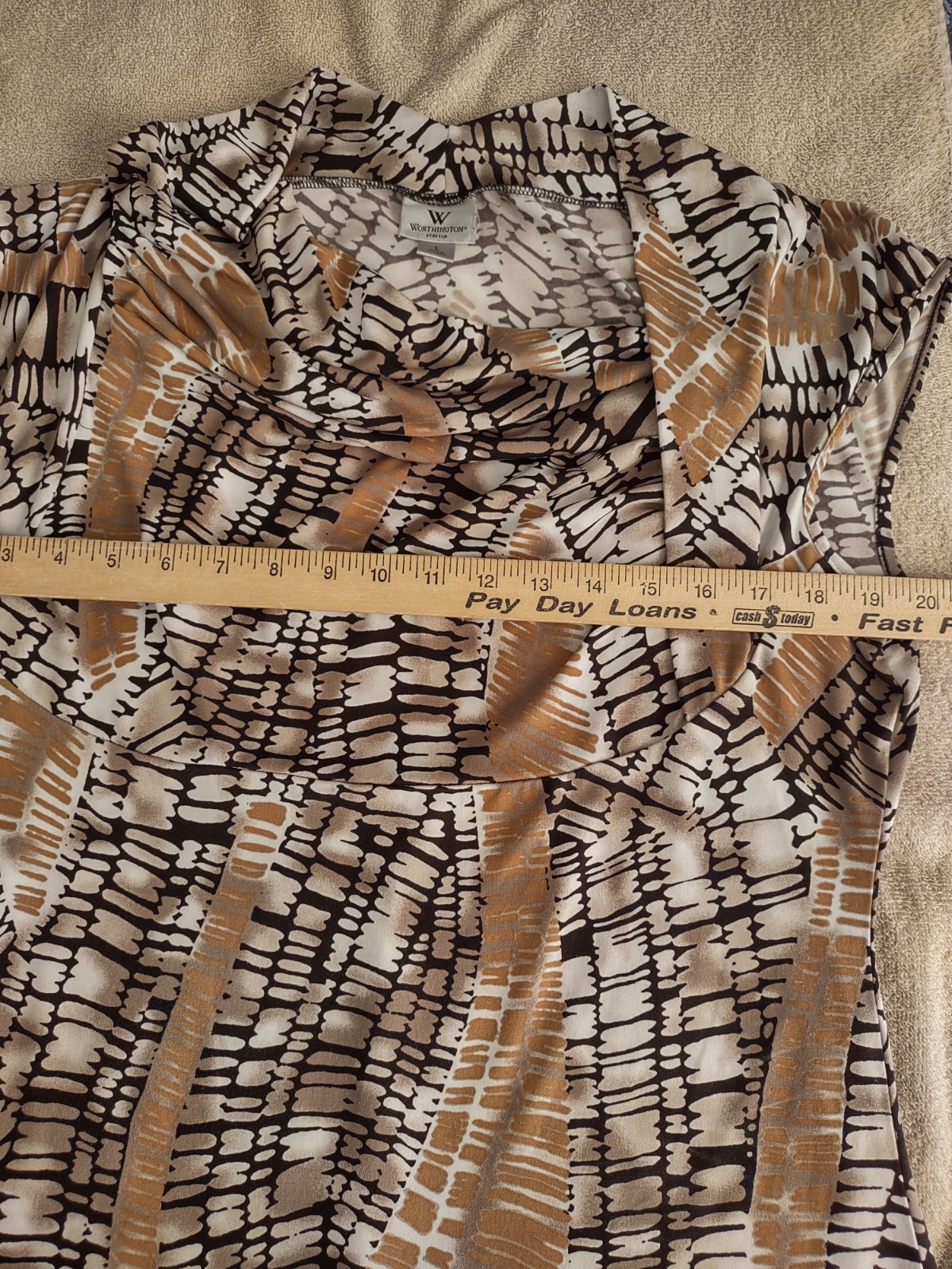Worthington Women’s Sleeveless Top Size L, Multicolor, Ruched Neckline