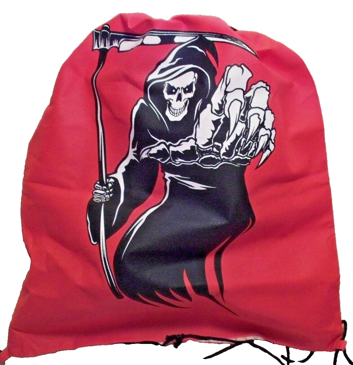 Halloween Trick or Treat Bag Drawstring Backpack Grim Reaper Scythe Skull Red