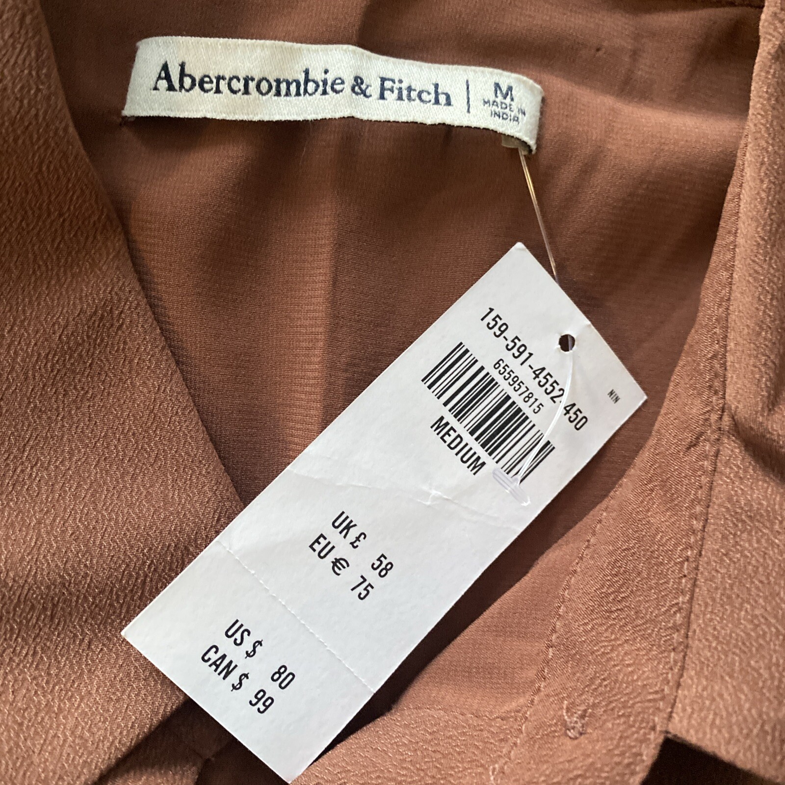 Abercrombie Fitch Mini Dress M Brown Poplin Trapeze Shirt Fit Flare Minimalist