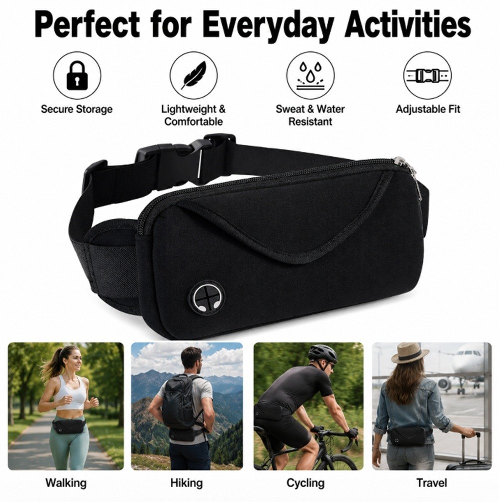 Adjustable Running Belt Waist Pack – Water-Resistant Sports Fanny Pack, Unisex