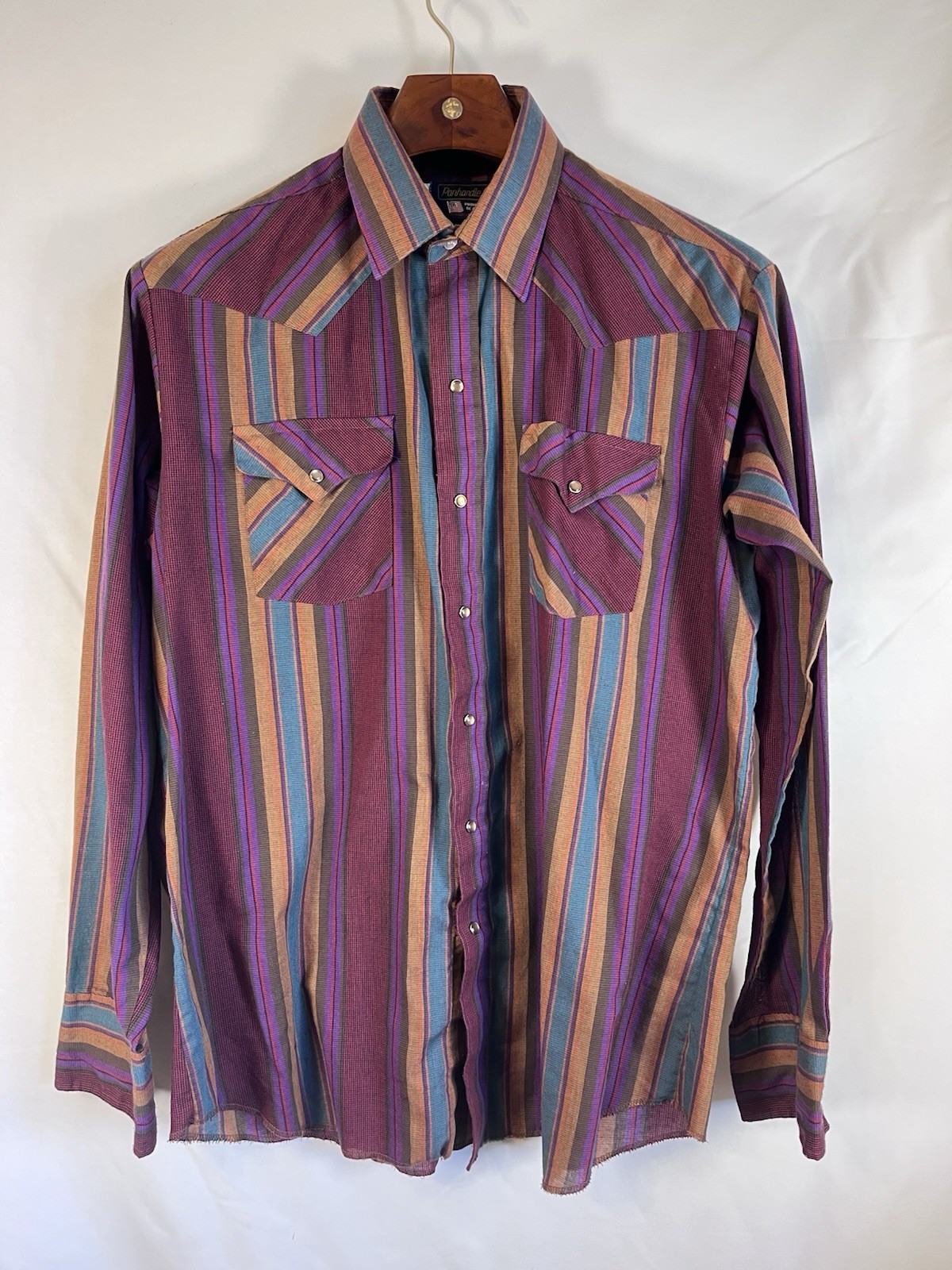 Vintage Panhandle Slim Western Pearl Snap Shirt Men’s L Stripe Cowboy USA Made