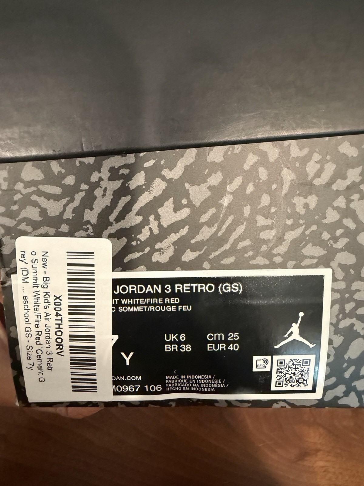 Jordan Air Jordan 3 Retro (GS) White Fire Red Black Grey 7Y DM0967-106