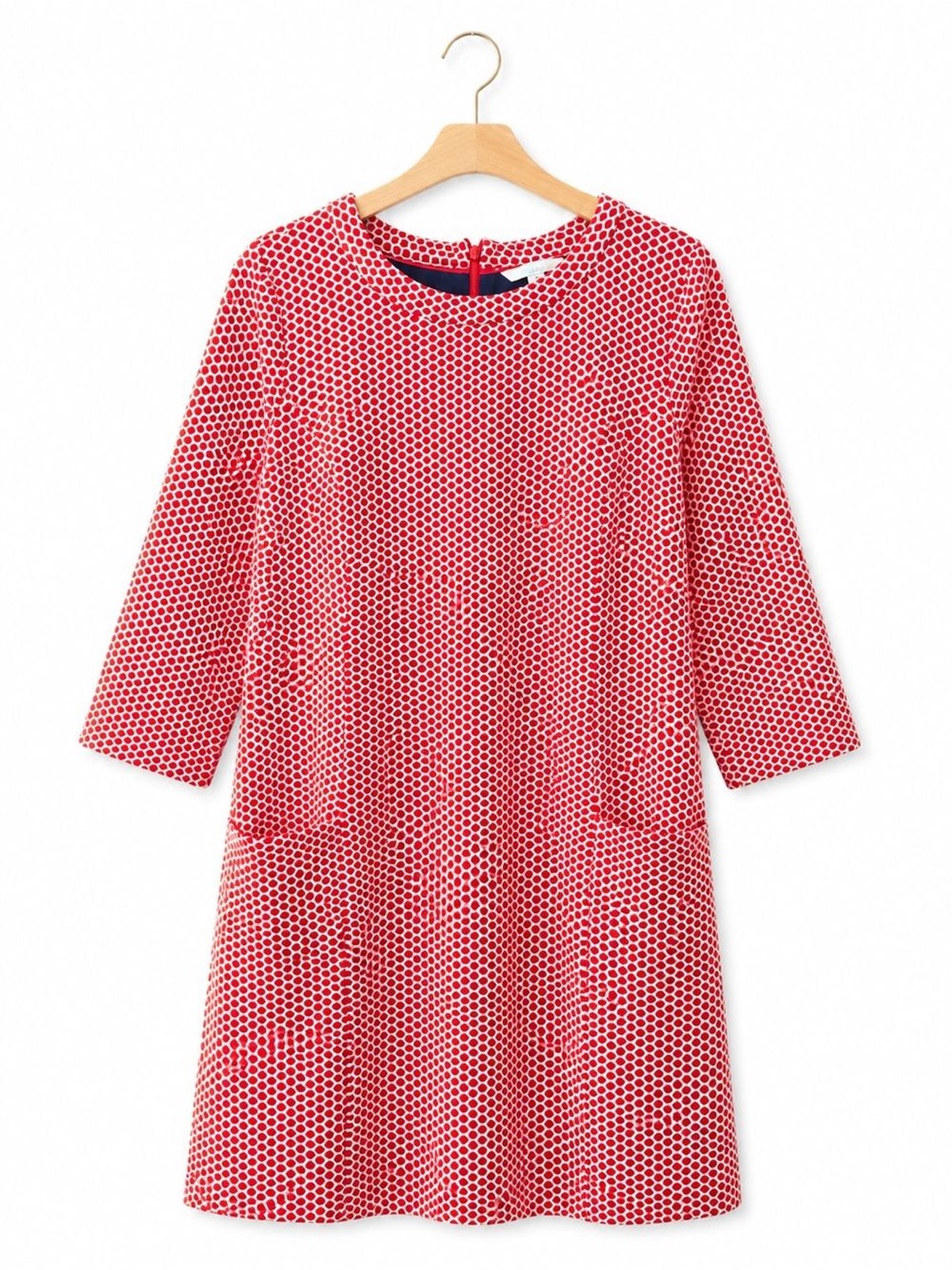 Boden Red White Geometric Shift Dress Pockets Lined Size 16