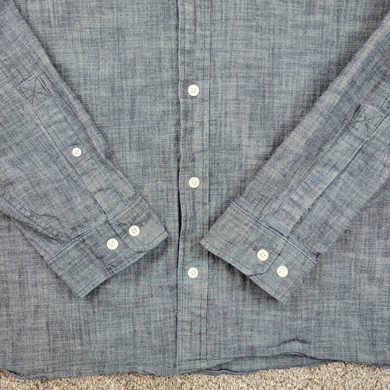 LL Bean Chambray Shirt Mens 2XL Blue Long Sleeve Pocket Slightly Fitted Stretch