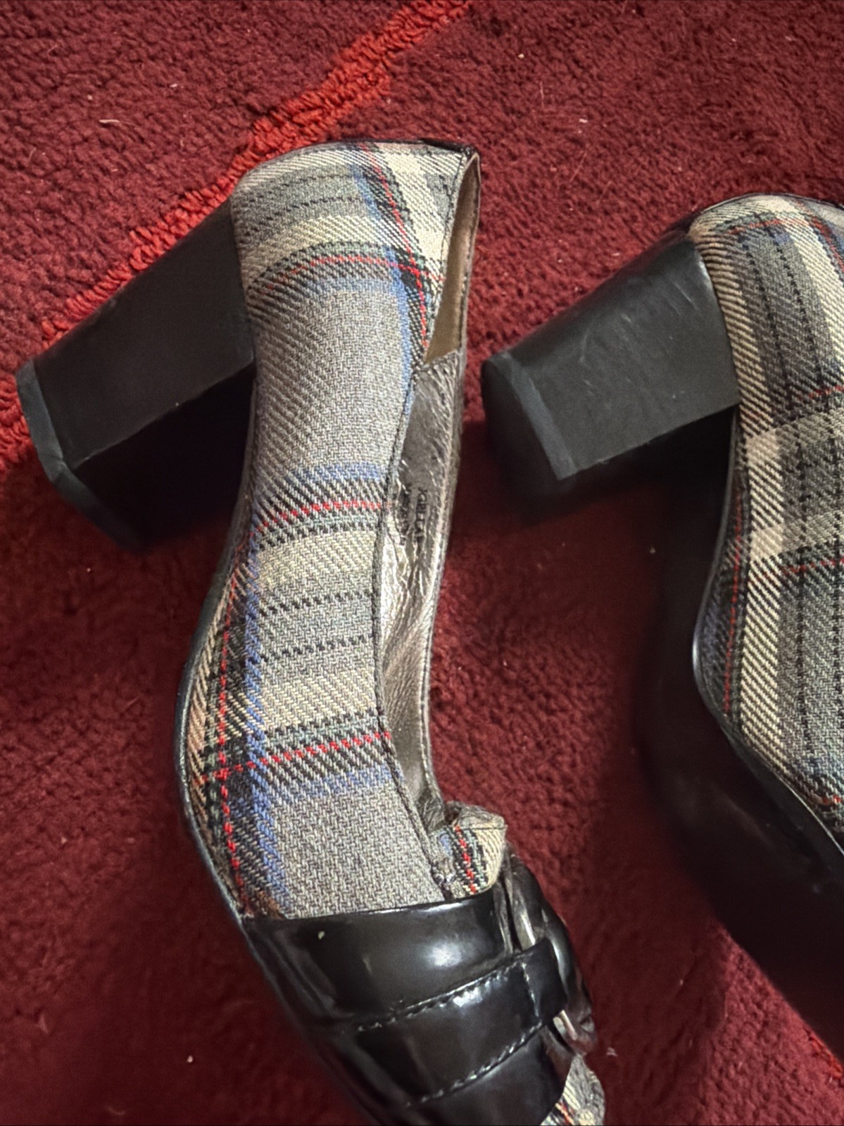 Jessica Bennett Plaid Tartan Vintage 90s Square Heel Pumps 6M