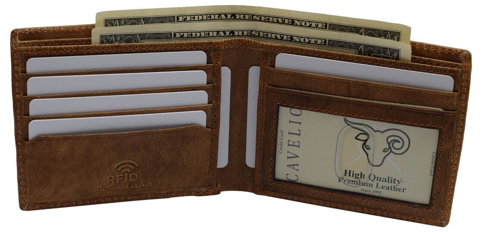 Tan Genuine Leather Slim Bifold Mens Wallets RFID Blocking Card Holder