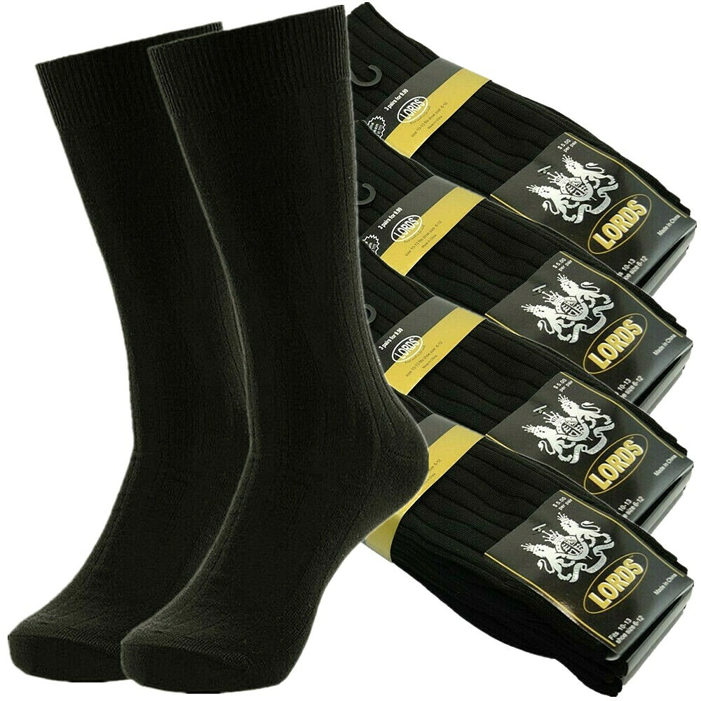 Mens 3-12 Pairs Solid Plain Black Mid Calf Classic Dress Socks Cotton Size 10-13