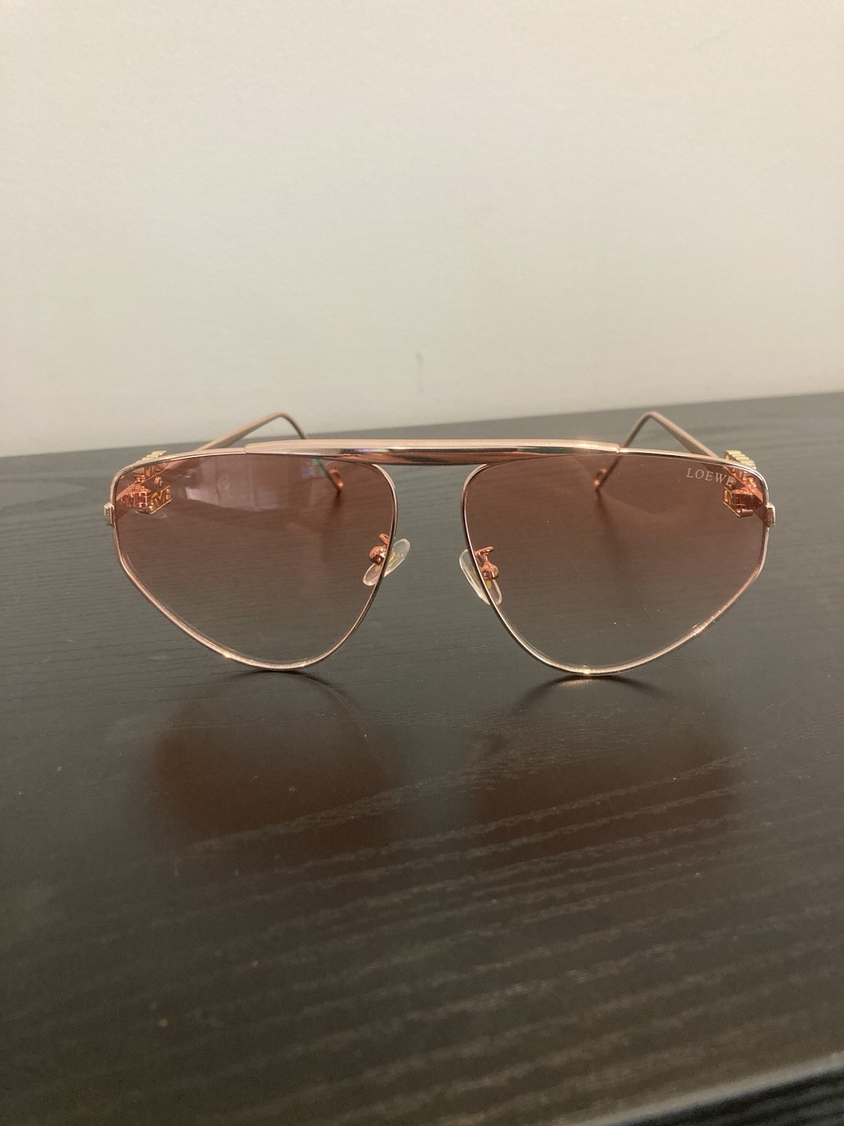 Loewe Anagram Aviator Sunglasses Gold Metal Frames Pink Lens