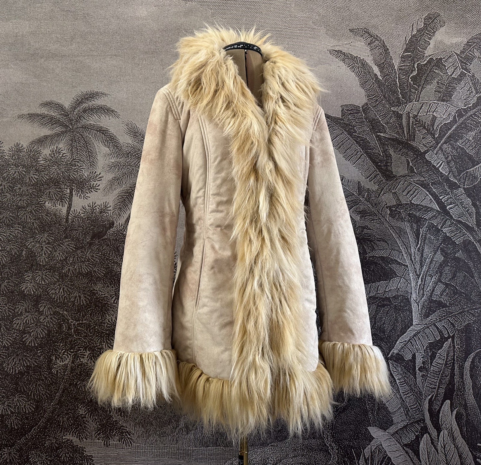 Rare Vintage Miss Sixty Afghan Coat Penny Lane Faux Suede Fur Y2K Bratz 90s – M